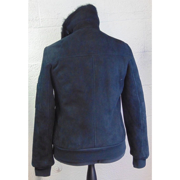 Elie Tahari Black Shearling Short Coat 100% Leather with Fur Collar Size Small - Picture 5 of 8